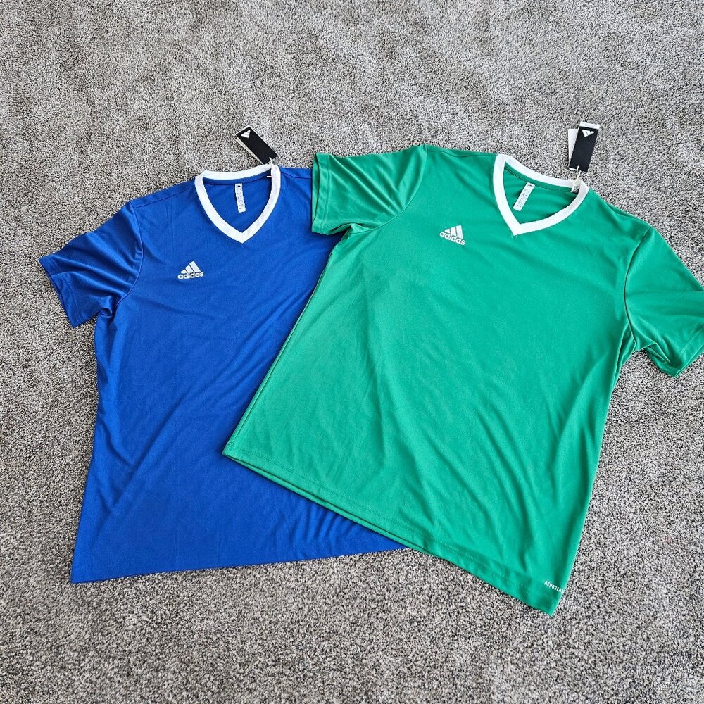 Two (2) Men's 2XL Vee neck Adidas Soccer Jerseys NWT